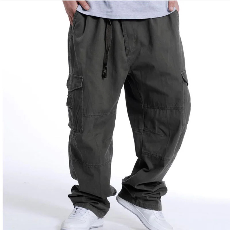Plus Size 9XL 10XL 150KG Autumn summer Men cargo pants thick high street pants safari style pockets outdoor straight pants 240824