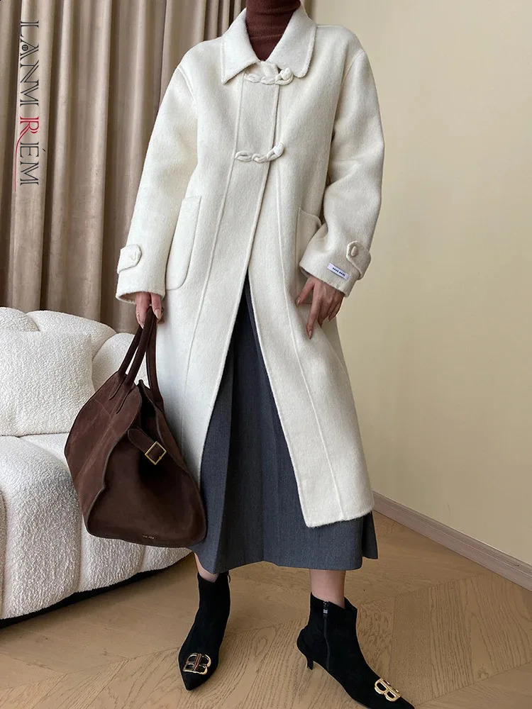 LANMREM Fashion Wool Warm Coats For Women Lapel Single Breasted Office Lady Long Outwear Female Winter 26C357 240826