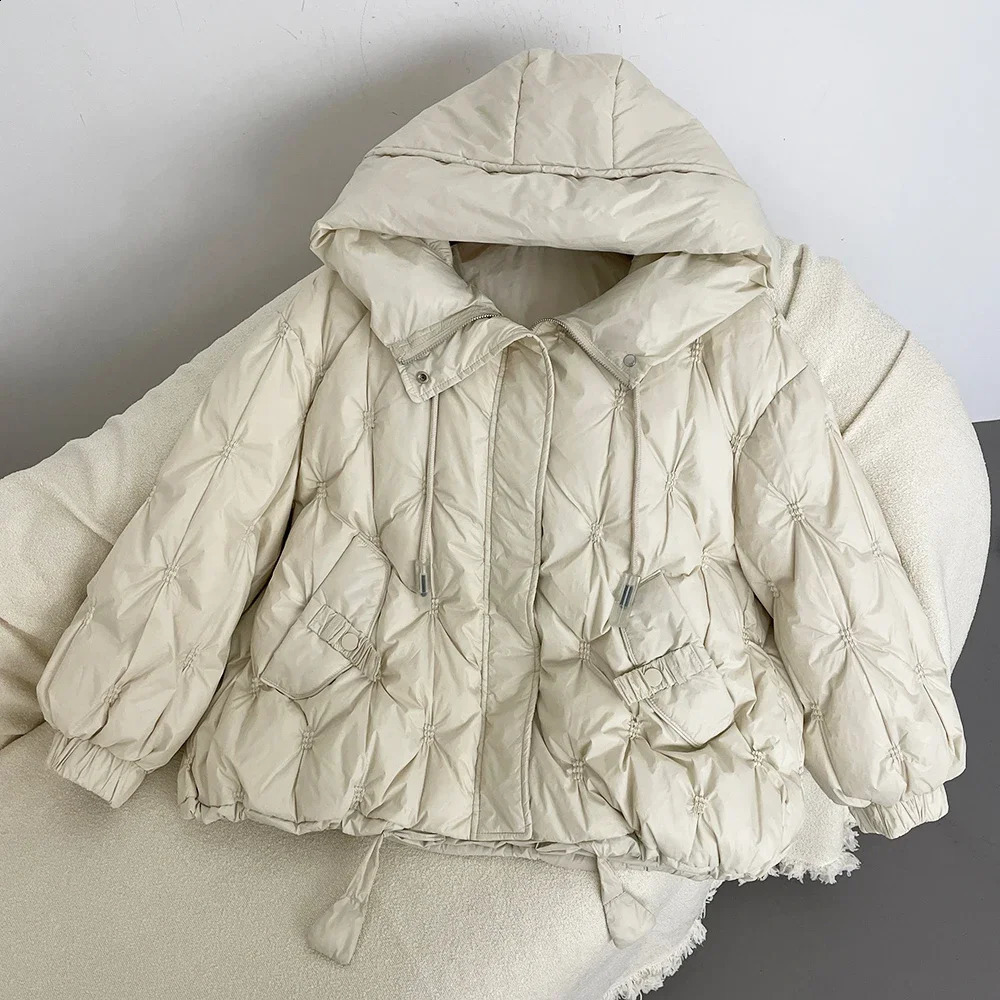 Down Jacket Women Autumn Winter Korean Style Loose Warm Hooded Puffer Jacket Female Thickened 50% White Duck Down Coat 240824
