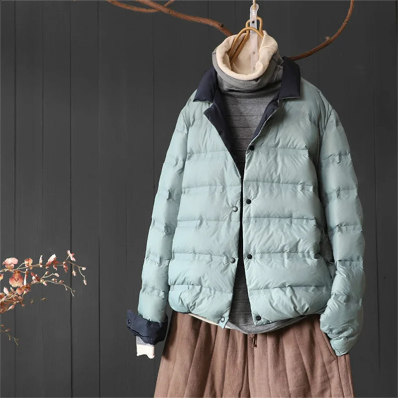 Two-Sided Warm Down Coat Autumn Winter Women Light Thin White Duck Down Jacket Ladies Short Bigsize Puffer Parkas Outwears 240824