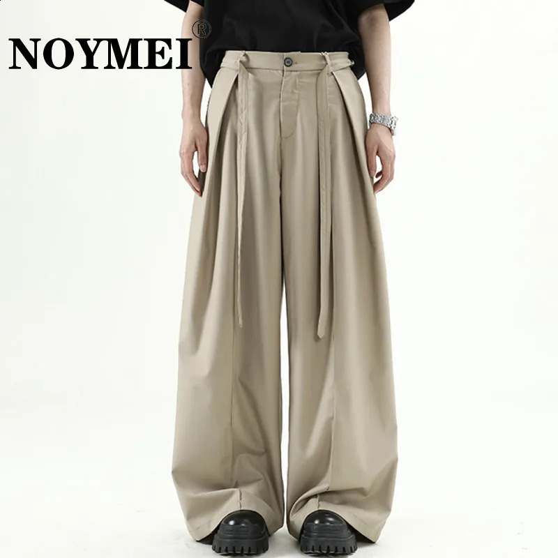 NOYMEI Suit Pants Mens Pleated Loose Casual High Waist Solid Color Temperament Summer Fashion Trousers WA5398 240826