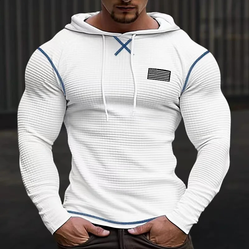 Waffle cotton ultra-thin hoodie fashionable hip-hop street sweater mens breathable sports jacket cotton casual long sleeved S-3XL 240824