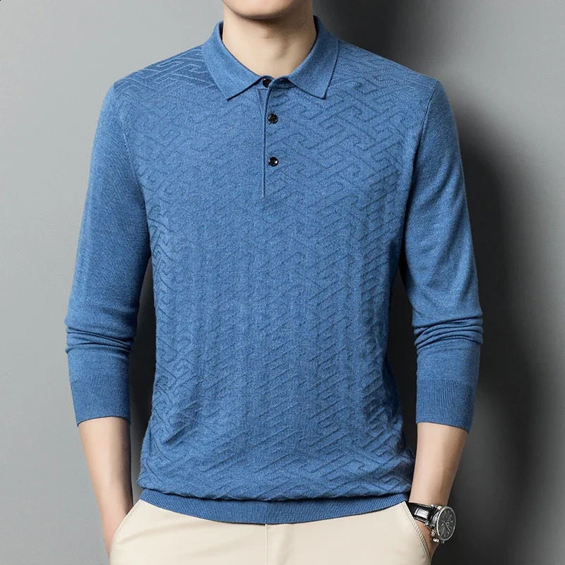 Mentille Polo Polo Pull en tricot à manches longues Col de collier en vrac laine mélangée à la mode Jacquard Homme à hommes 240824