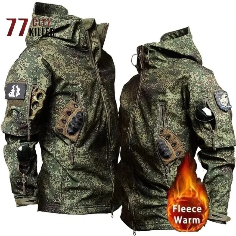Winter Russian Fleece Hooded Mens Jacket Multiple Pocket Zipper Waterproof and Windproof Tactical Coat Ropa Hombre 240826