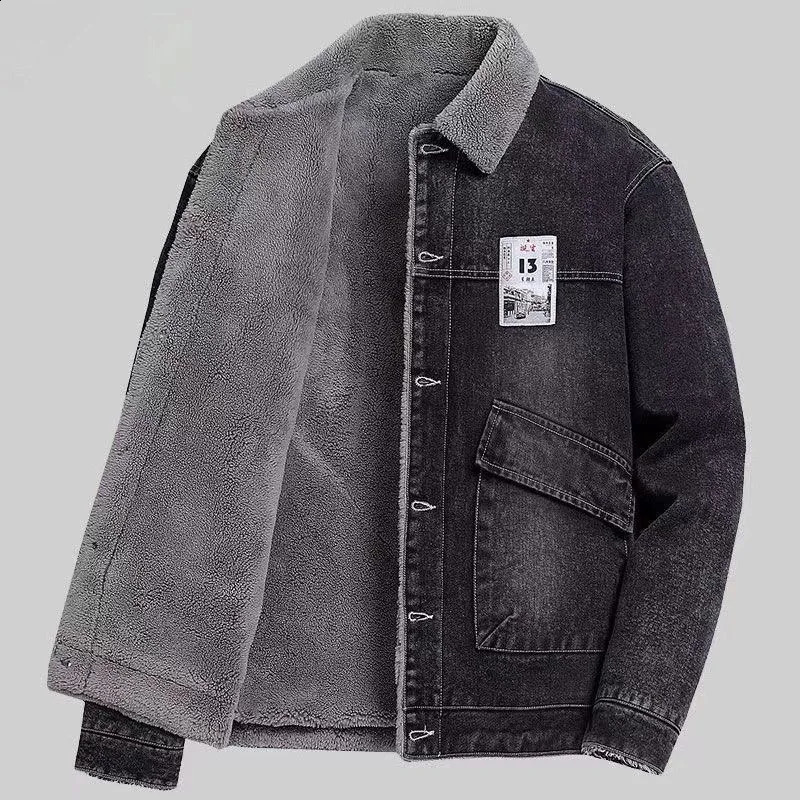 Winter Fashion Solid Color Plus Fleece Thickened Warm Denim Jacket Mens Casual Loose Comfortable Large Size Coat M-4XL 240826