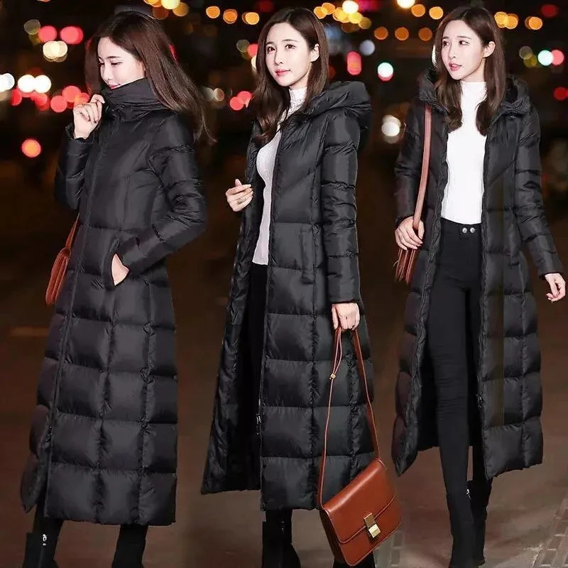 Long Down Cotton Coats Black Parkas 2023 Winter Warm Jacket Female Hooded Cottonpadded Coat Thicken Puffer y240824