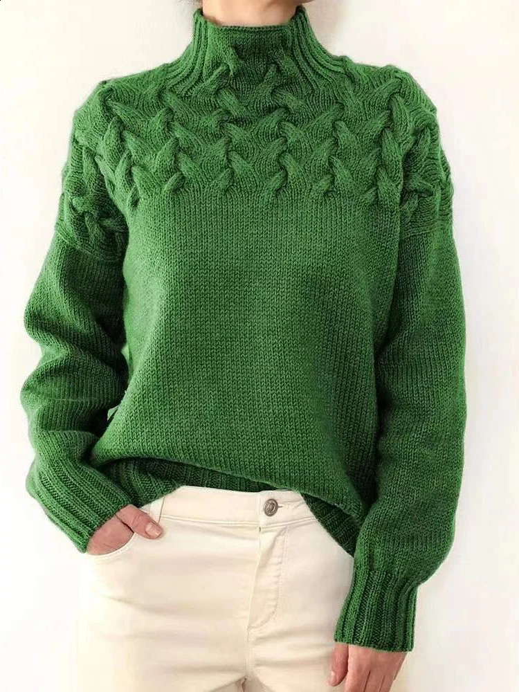 Casual solid loose long sleeved zipper womens office womens turtle neck top sweater 2024 autumn and winter knitted zipper 240826