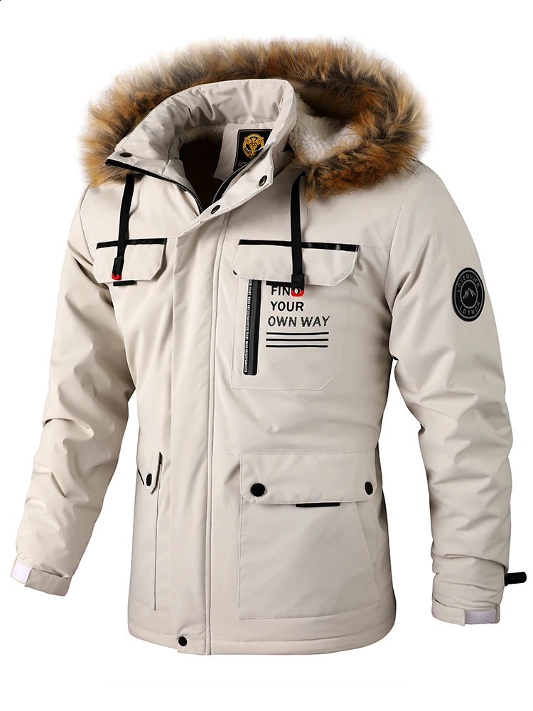 Mens Padded Thickened Casual Fashion Hooded Windbreaker Jacket Windproof Waterproof Winter Outdoor Soft Shell Sportswear 240826