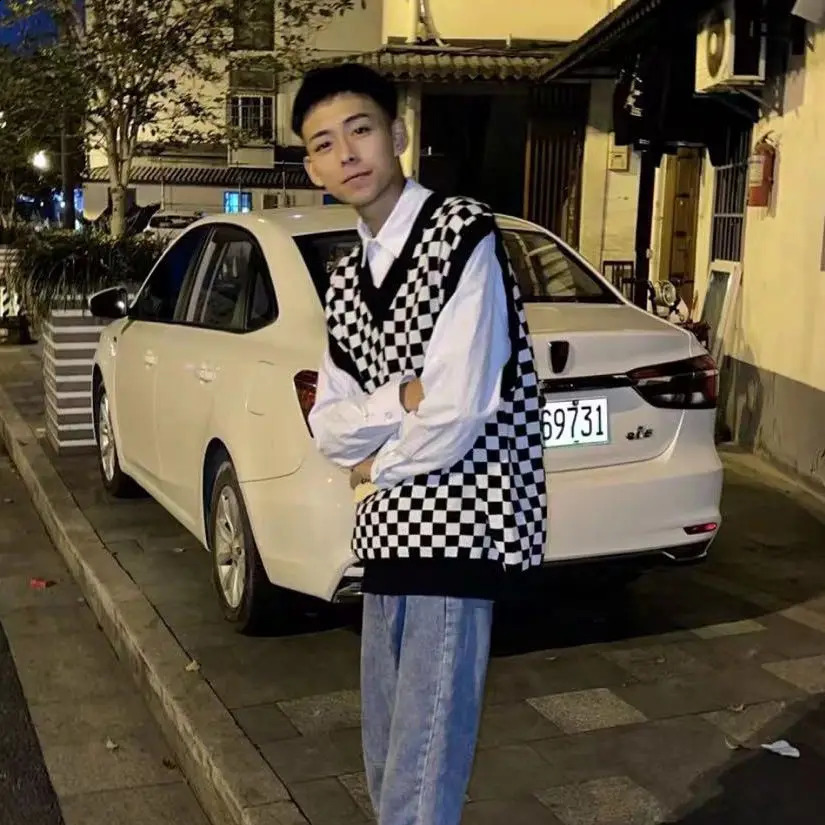 Mens knitted sweater sleeveless black plain vest mens jacket casual 90s retro aesthetic meme sales cotton S 240824