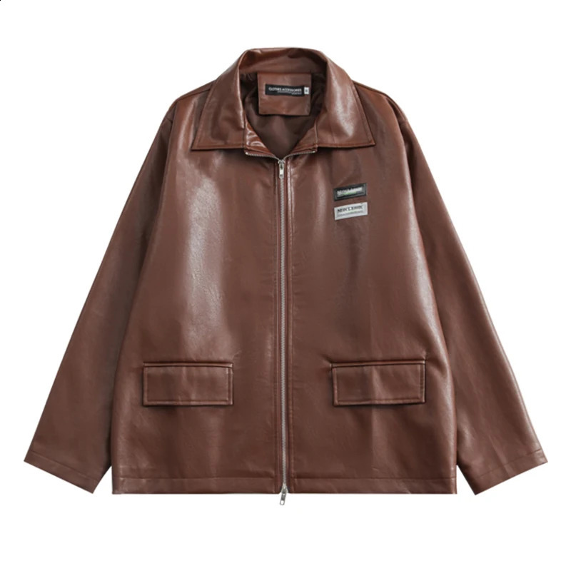 Vintage Loose Leather Jacket Women Korean PU Chic Moto Jacket Female Autumn Fashion Streetwear Womens Winter Y2k Coat 240824