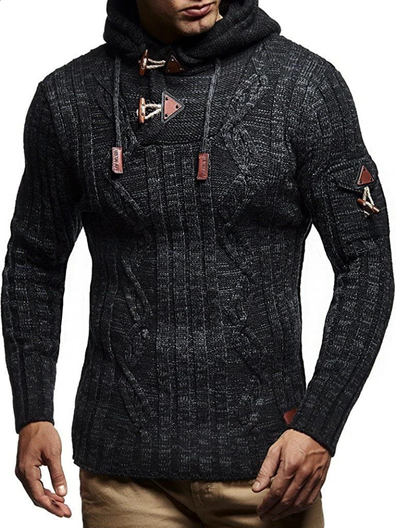 Beautiful autumn and winter European and American fashion mens sweaters long sleeved hats cow horn buttons slim and suitable for knitting handles