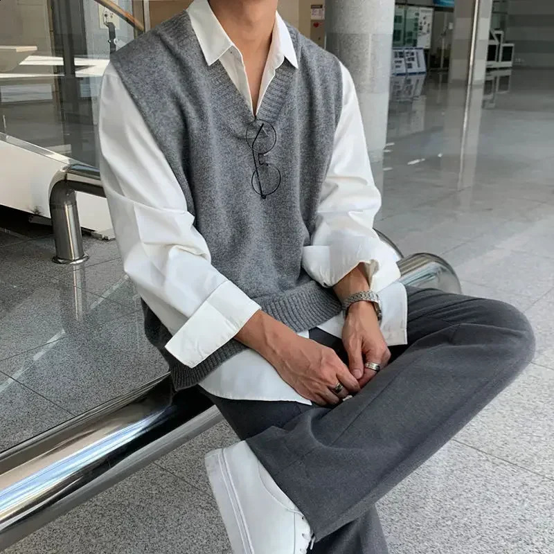 Couleur de couleur un pull en tricoté pour hommes veste de taille en vigueur à tissage simple Vêtements pour hommes en V