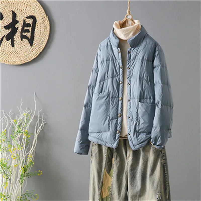 Autumn Winter Womens Down Jacket Warm Light Thin White Duck Down Coat Parkas Ladies Short Loose Bigsize Puffer Outwears 240824
