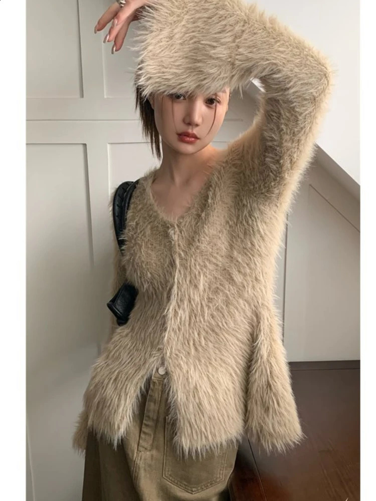HOUZHOU High Street Y2k Knitted Cardigan Women Autumn Korean Fashion Solid Long Sleeve Sweater Vintage Slim Casual Sweaters 240824