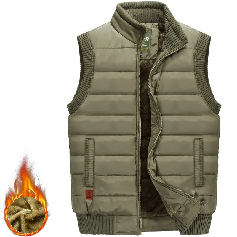 Big Size Outerwear Vest for Men Winter Puffer Vests Fleece Lined Outdoor Warm Sleeveless Jackets 240826