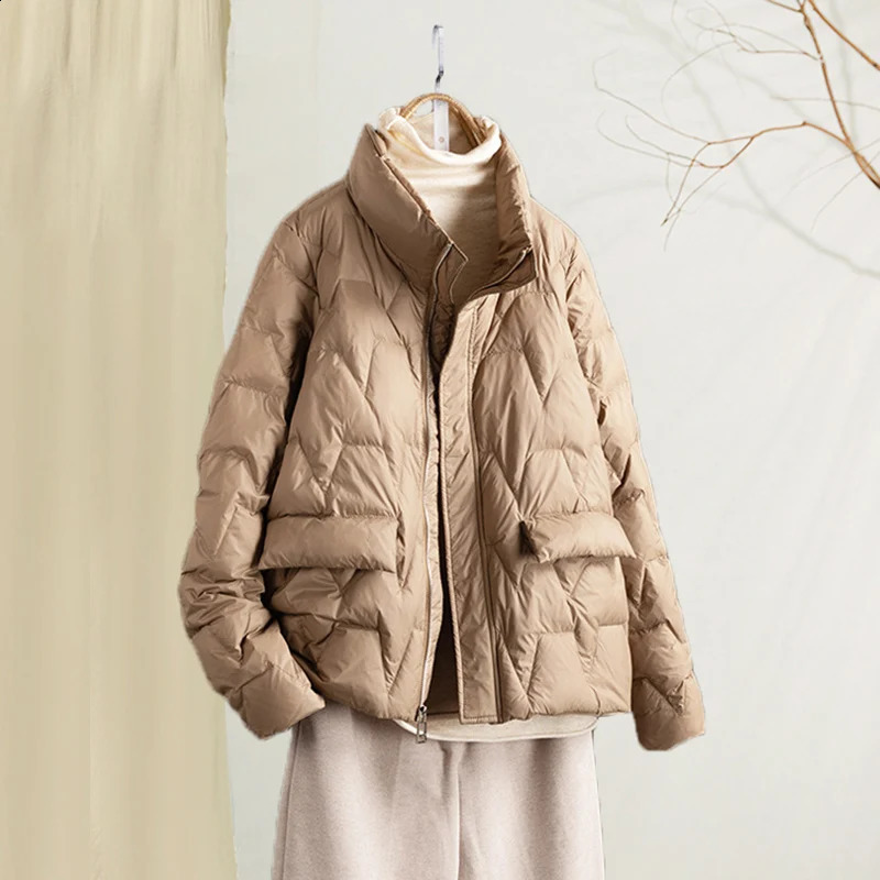 Autumn Ultra Light Thin Duck Down Coat Women Slim Casual Jackets Winter Fashion Pocket Basic Parkas 240824