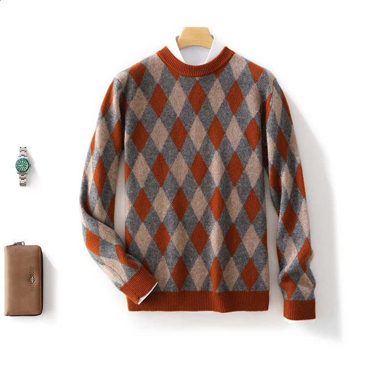 Mens 100% pure cashmere wool sweater O-neck color matching zipper autumn casual thick fashion plus size top 240826