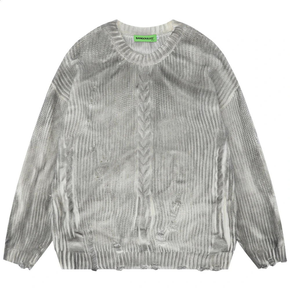 Ripped Y2K Mens Sweater Momen Autumn Pullover Ultra fine Mens Sweater Green Grey Knitted Clothing 240826