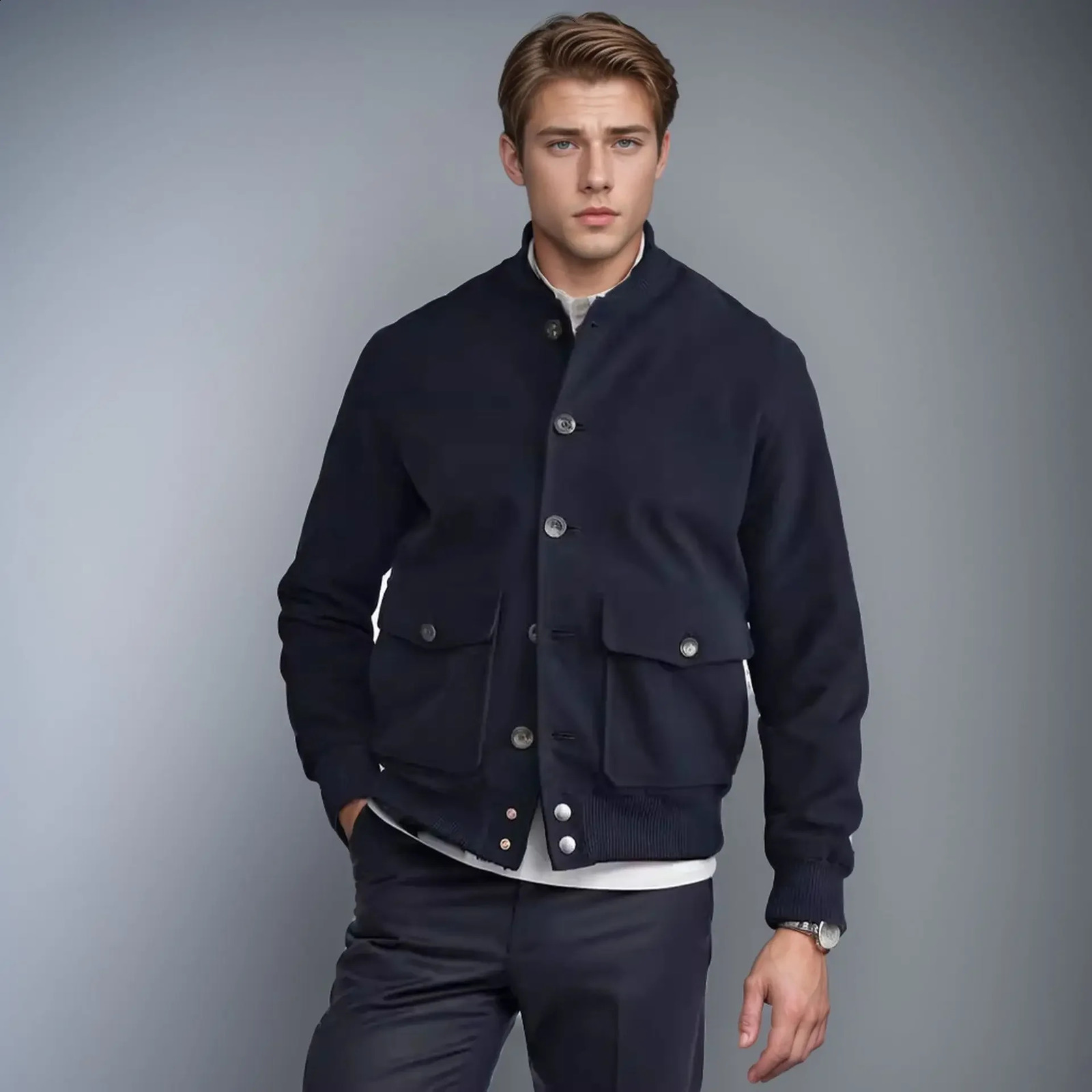 Mens Solid Color Single-Breasted Woolen Coat for Spring and Autumn Korean Style Trendy Versatile Jacket Coat S-XXL 240826