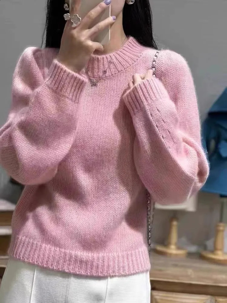 European Half High Collar 100% Pure Wool Cashmere Sweater Womens Autumn/Winter High end Loose Thickened Soft Knit Pullover 240824