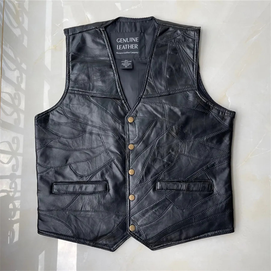 Punk Style Men Motorcycle Vest Sleeveless Leather Jacket Riding Biker V-neck Waistcoat Mens Clothing Spring Autumn Streetwear 240826
