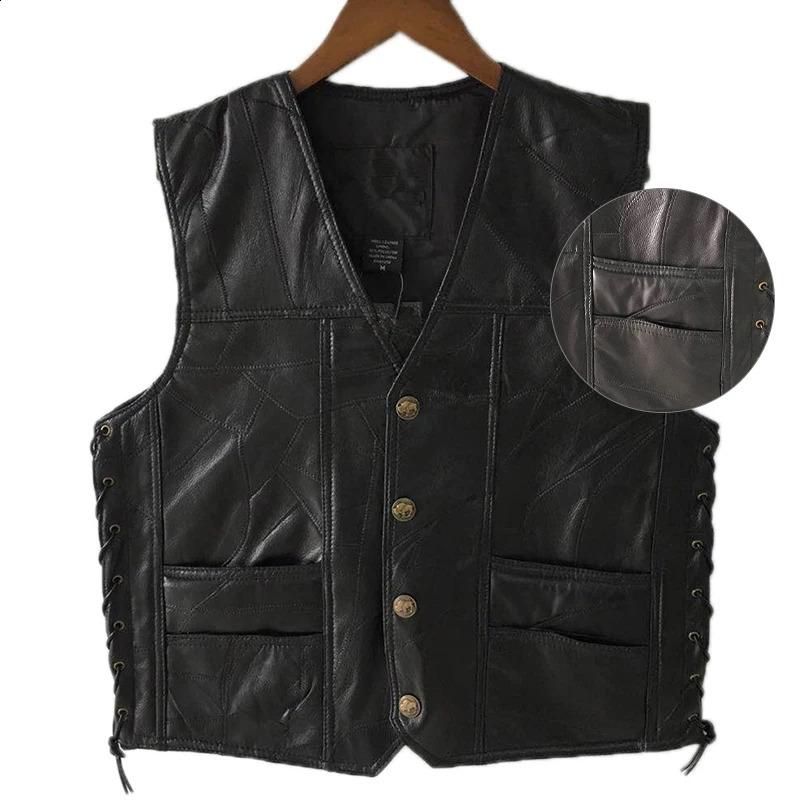 Mens Suit Vest Black Leather Vest V Neck Retro Tooling Waistcoat Steampunk Clothing Motorcycle Vests for Men Wedding Vest 240826