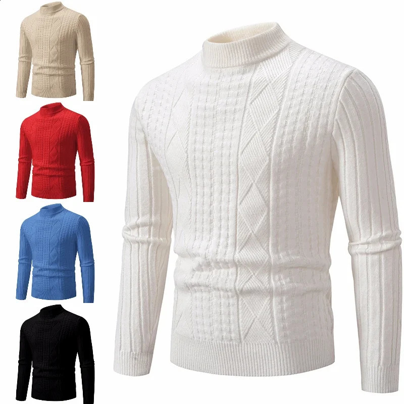 autumn and winter mens sweater cashmere solid jacquard O-neck knitted sweater ultra-thin high-quality pull-out 240824