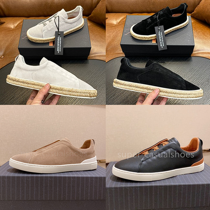 Designer Shoes Mens Zegnas Suede Flat Shoes Triple Stitch Lace-up Casual Social Wedding Party Quality Leather Lightweight Chunky Sneakers 38-45