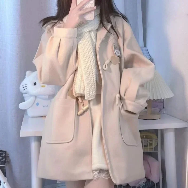 Deeptown Japanese Y2k Tweed Pink Jacket Women Kawaii Winter Wool Blends Korean Fashion Streetwear Cute Preppy Style Hooded Coat 240826