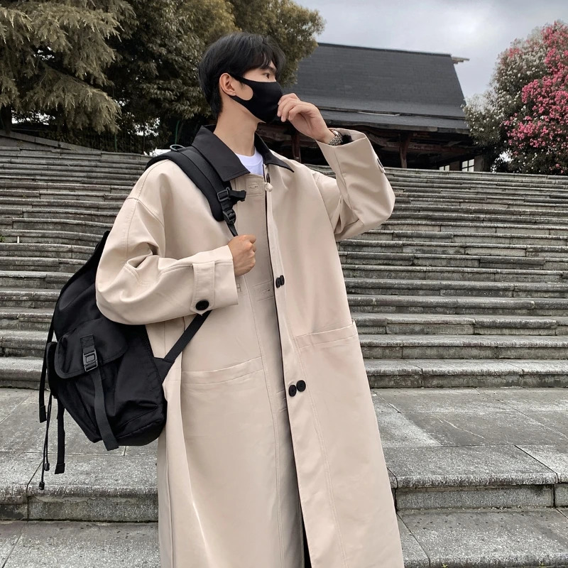 Mens Windbreaker Autumn and Winter Mid Length Casual Coats High Street Trendy High Sense Jacket Korean Coat Men 240826