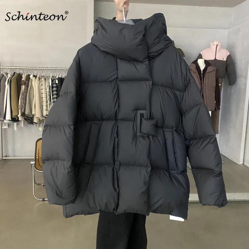 Schinteon Women Down Jacket Stand Collar Over Size Casual Warm Autumn Winter Outwear White Duck Coat 2024 240824