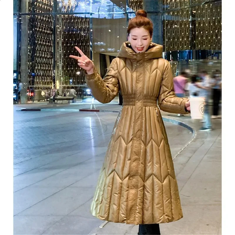 2023 Long Down Cotton Coats Black Parkas Winter Warm Jacket Female Hooded Cottonpadded Coat Thicken Puffer 240824
