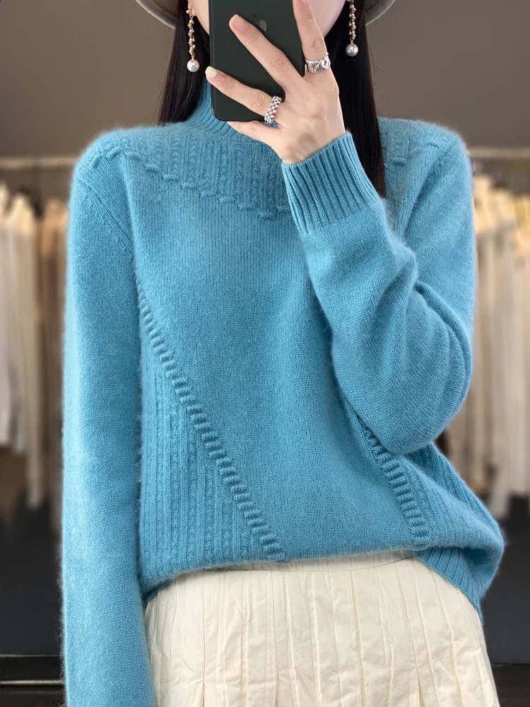 Autumn and Winter 100% Merino Wool Loose Pulling Cashmere Womens Thick Twisted Floral Collar Knitted Fashion 240826