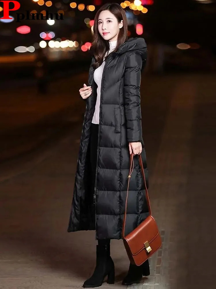 Black Hooded Slim Long Womens Padded Coat Oversized Winter Warm Thicken Quilted Jackets Korean Casual Parkas Snow Wear Casaco 240824