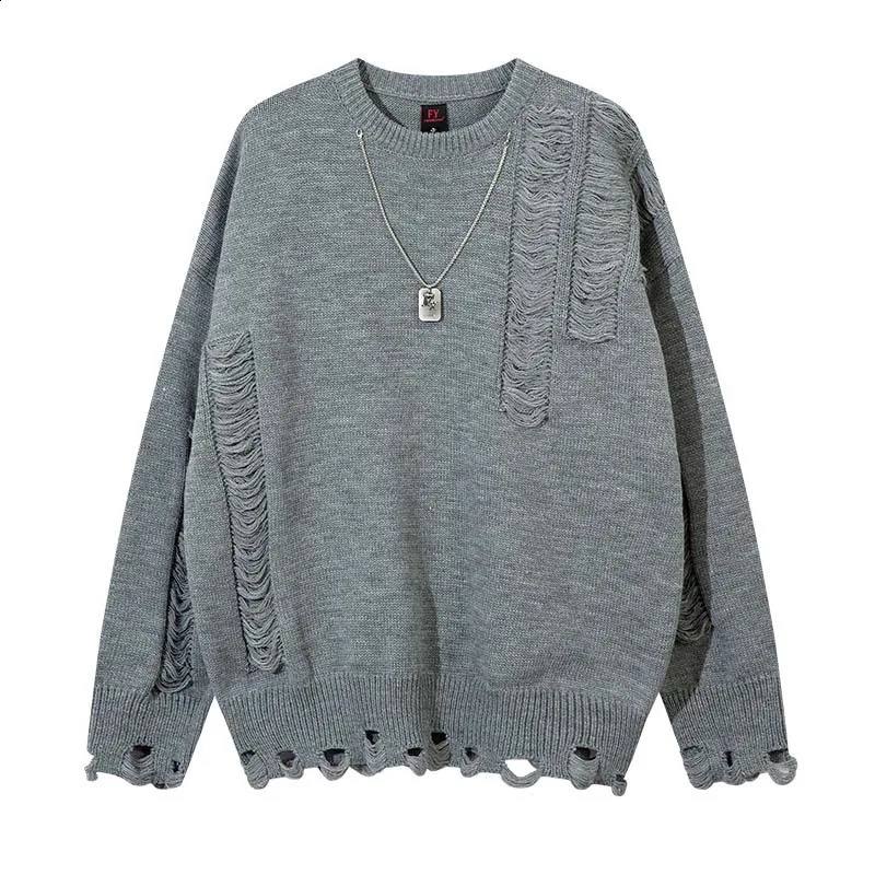 Pull Hip Hop surdimensionné pour hommes, jupe ample et ouverte, haut tricoté à fleurs avec trous tricoté 240826