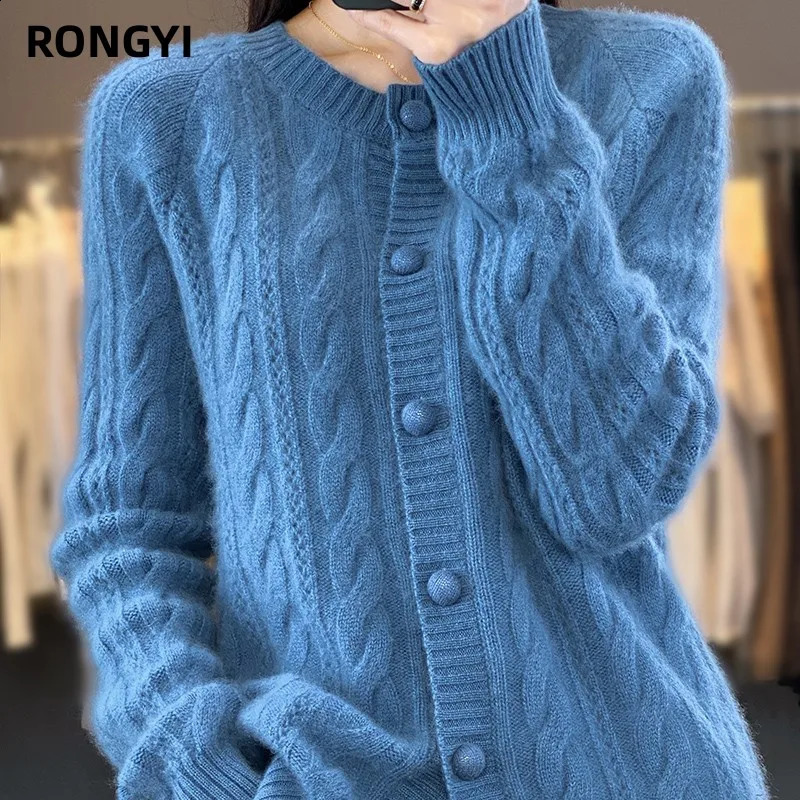 Rongyi 100% laine et cardigan en cachemire automne et objet d'hiver manteau diagonal de grande taille pull en tricot haut de gamme pour femmes en