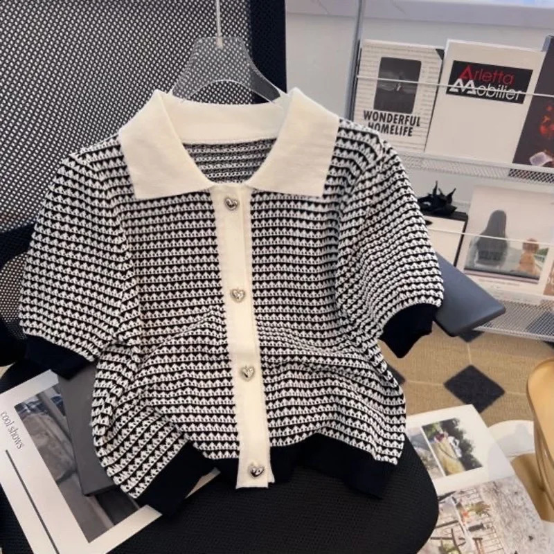Pull Womens rétro rayé sans manches tricots top girls patchwork travail été simple gery-cou de style japonais mode 240826