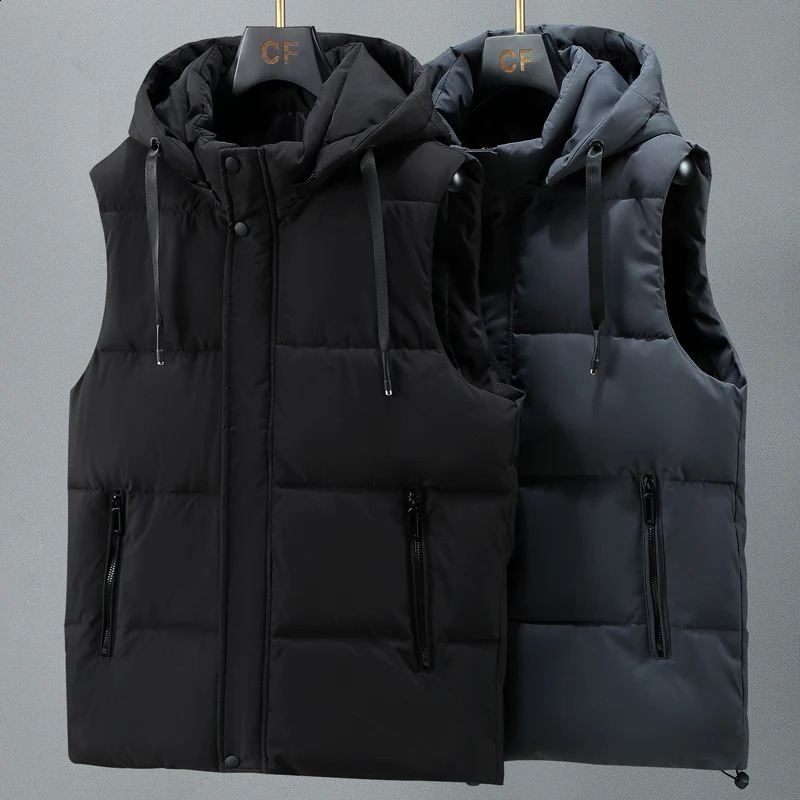 L-8XL Oversize Autumn Winter Vest Men Thick Warm Hooded Sleeveless Jacket Men Casual High Quality Plus Size Waistcoat 240824