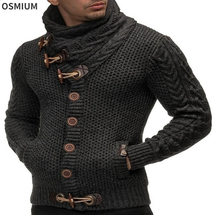 Bouchette de Trumpet Gris Pull d'hiver Cardigan Laine Homme de laine rétro et collier bleu marine en gris Pull gris surdimension