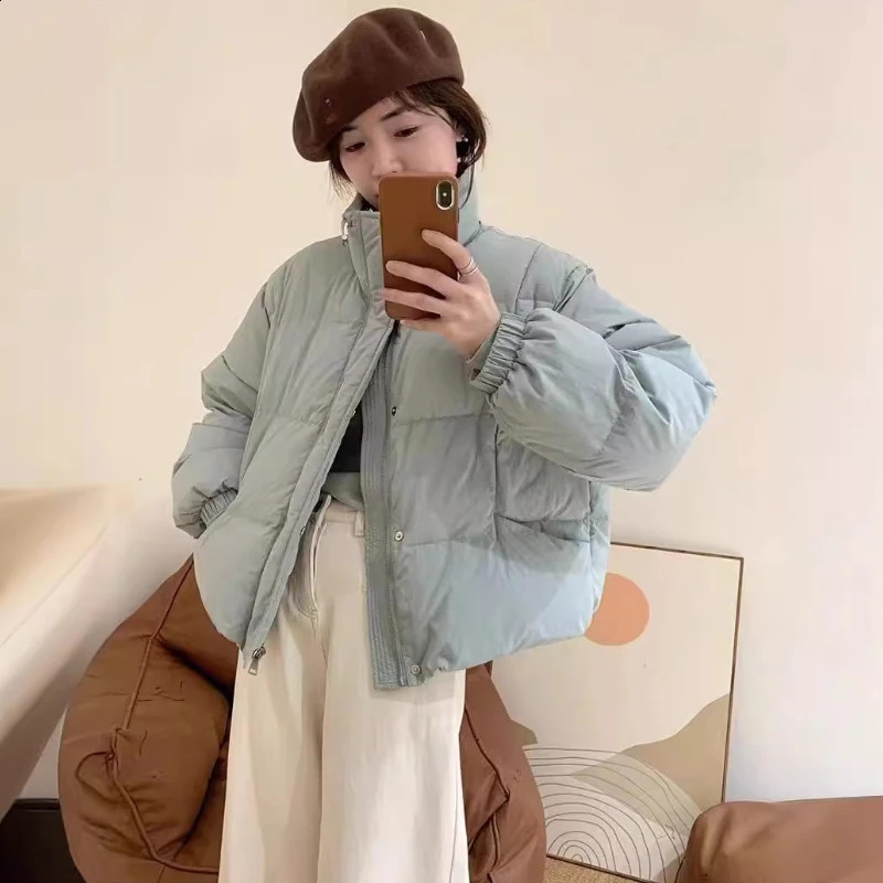 Womens Jacket Winter Down Coats Korean Simple Casual Solid Color Outerwears Stand-up Collar Thick Warm Snow Down Jackets 240824