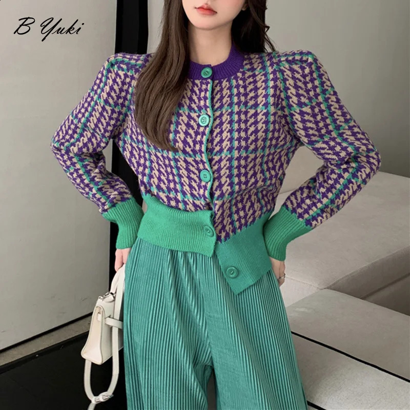 Blessyuki loose cashmere knitted cardigan sweater for women in spring Korean plain knitted sweater for women fashionable retro top 240826