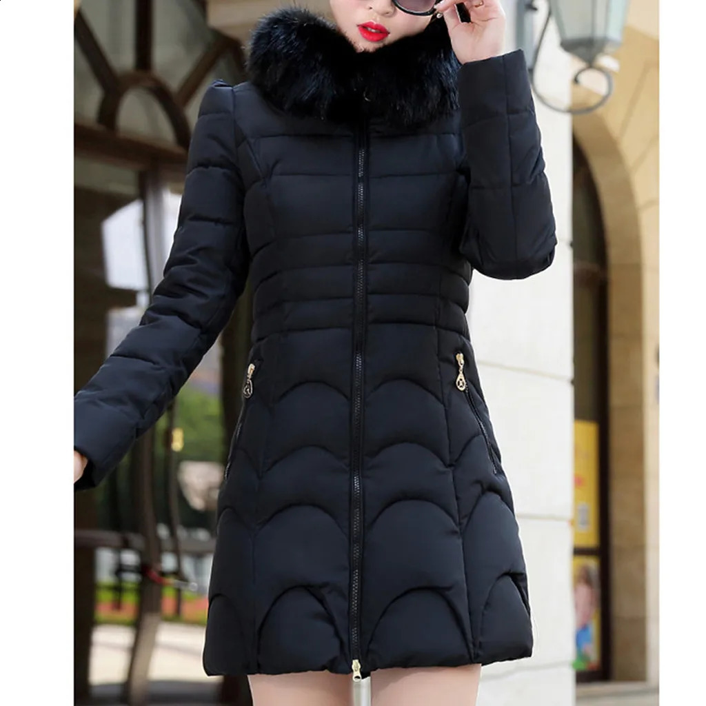Winter fashion womens hooded jacket warm jacket long thick fur collar cotton ultra-thin jacket girls size 13 240826