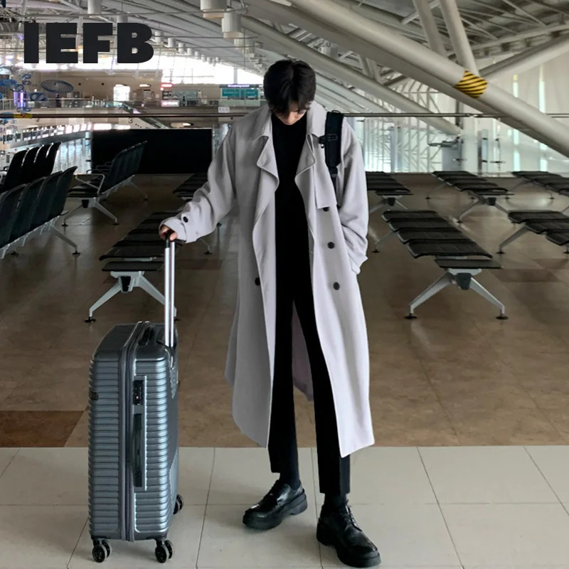 IEFB Autumn Korean Windbreaker Mens Medium Long Cape Casual Trend Handsome Loose Trench Coat Man Oversize Cloth 9Y5263 240826