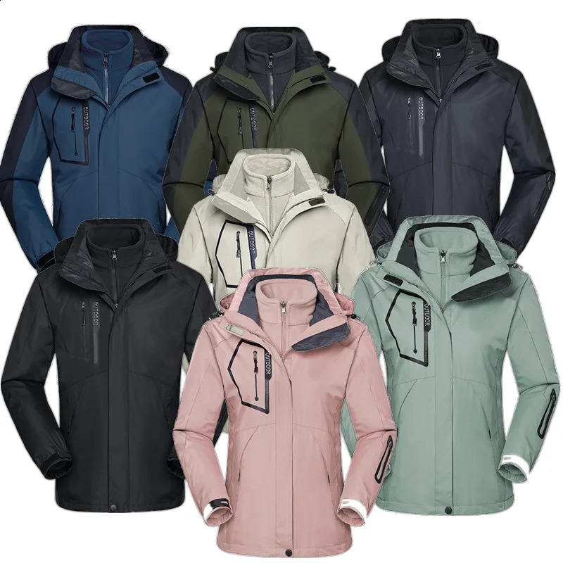 Skiing Jackets 3 In 1 Men Women Winter Warm Ski Hooded Jacket Windproof Waterproof Wear-resisting Outdoors Hiking Climbing Coat 240826