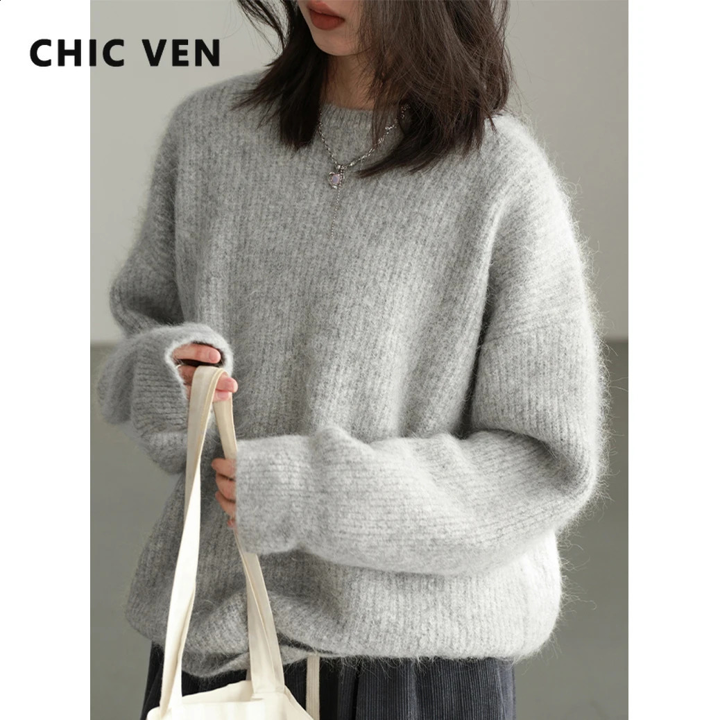 CHIC VEN Women Sweater Long Sleeve Pullover Solid Loose O Neck Soft Alpaca Female Tops Woman Knitwear Jumpers Spring Autumn 240824