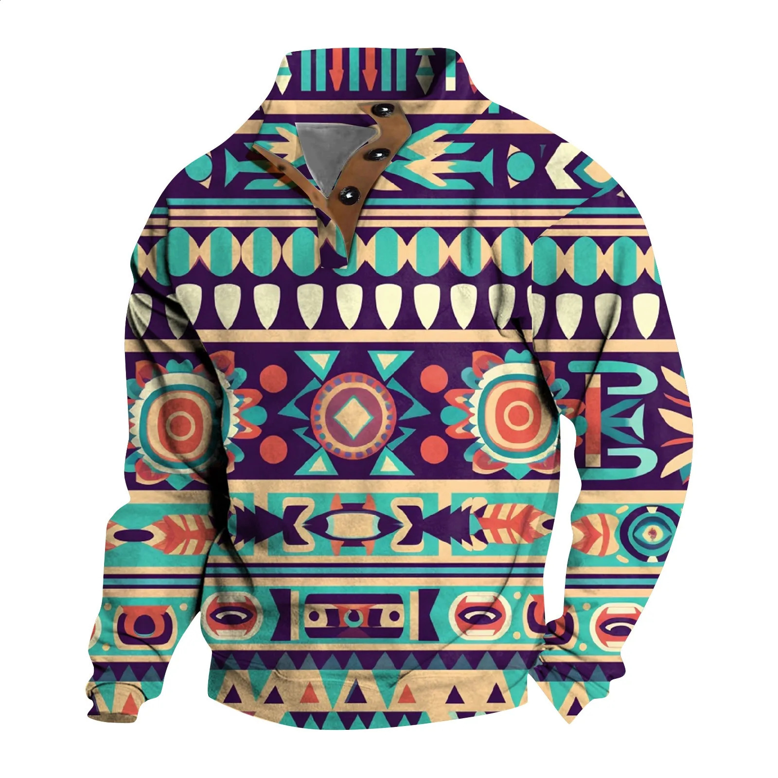 Mens autumn and winter item standing collar ethnic print long sleeved floral fashion casual mens clothing 240824