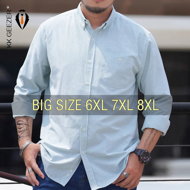 Coton à rayures masculines rouge et blanc surdimensionné 5xl 6xl 7xl 8xl 10xl Plus taille à la mode 2024 chemise bleue à manches longues lâches d