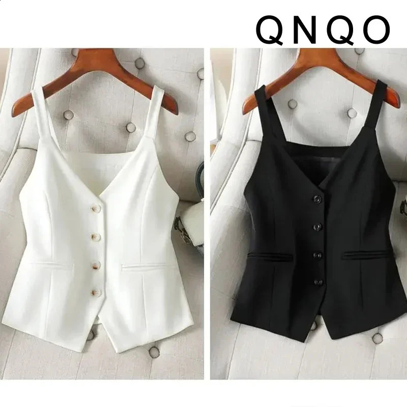 QNQO Camisole for Women Vests Vneck Spaghetti Strap Backless Sleeveless Tops 2024 Streetwear Fashion Single Breasted Vest 240826