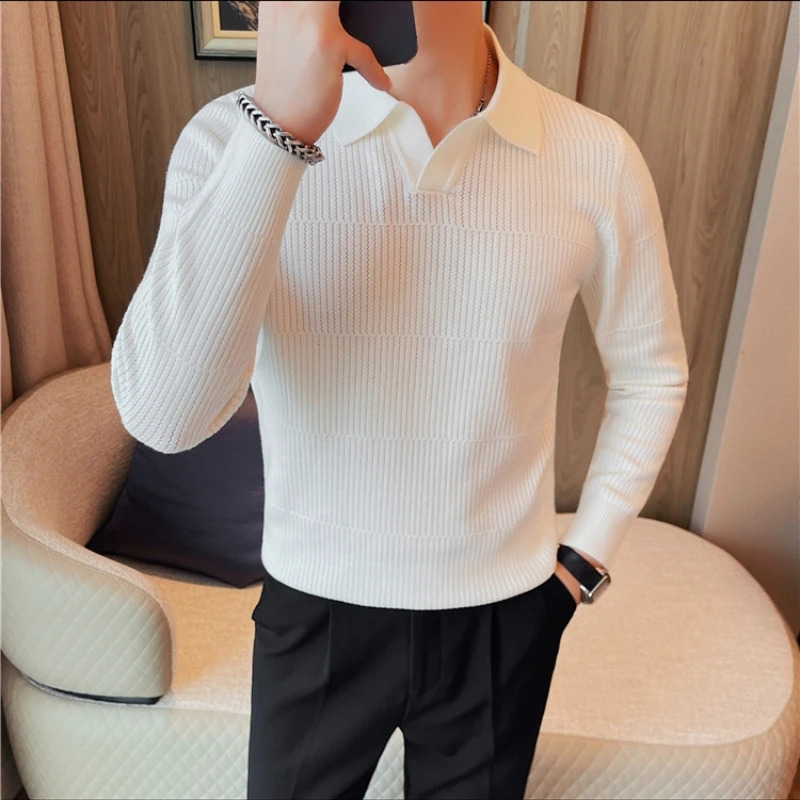 Polo d'automne et d'hiver Pull tricoté pour hommes slim ajustement en V Val à collier long à manches longues Business Casual Business tricot tric