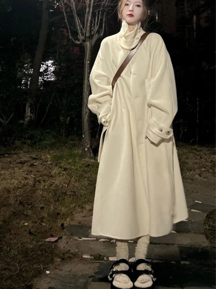 Blends Women Arrival Korean Style Winter Fashion Outwear All-match Aesthetic Casual Harajuku Clothing Solid Simple Overcoat 240826